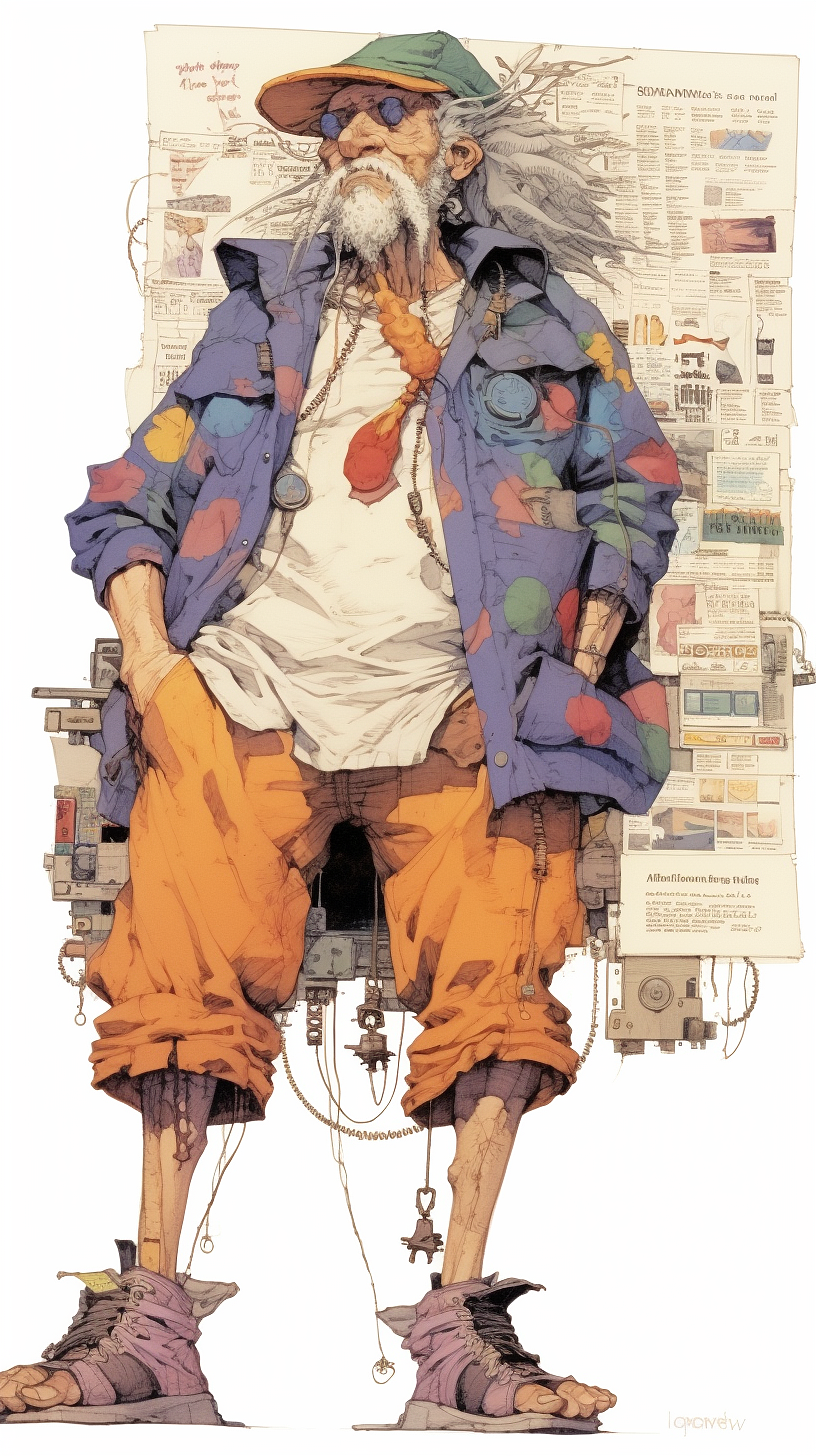 手绘插画老人时尚插图