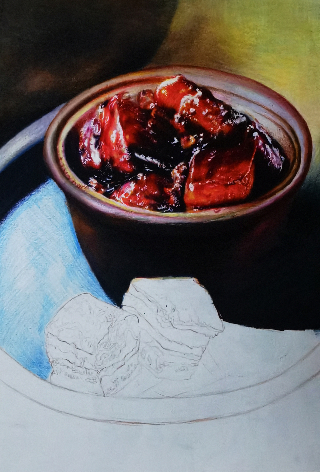 彩铅基础进阶|《红烧肉》的绘制过程