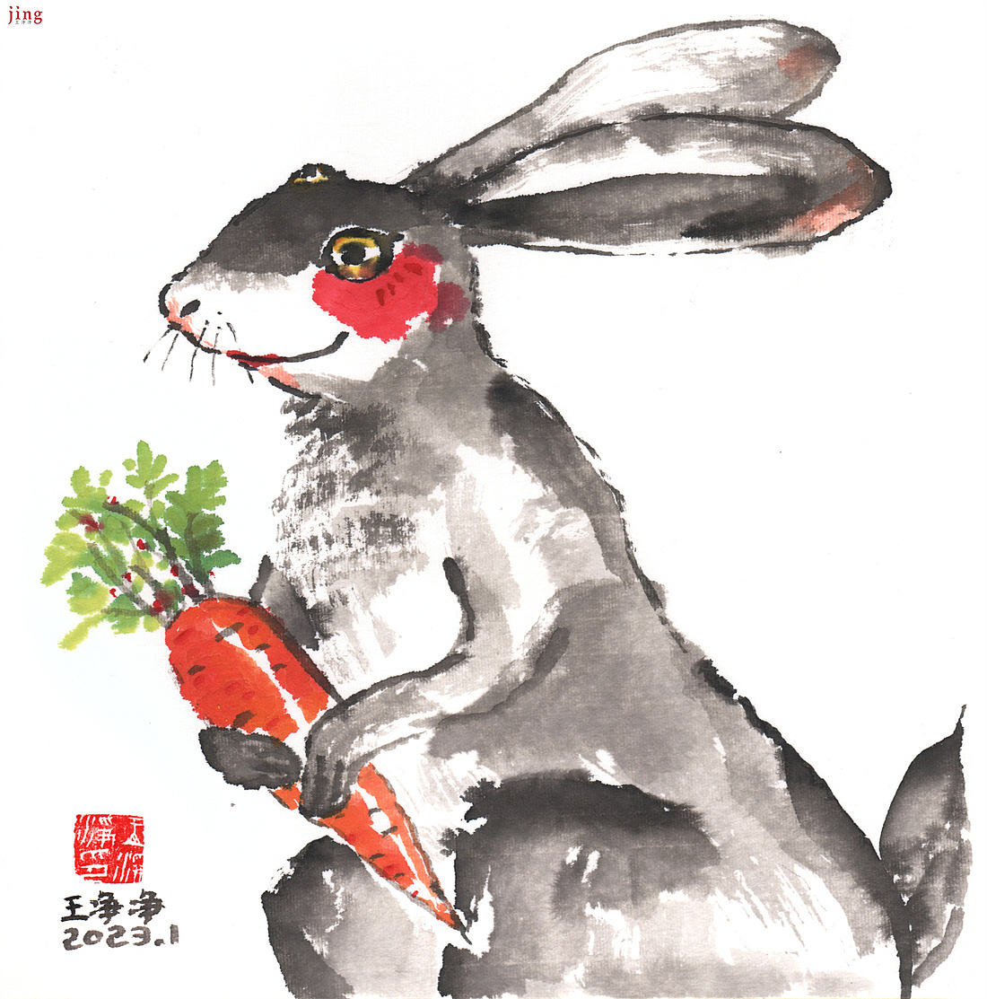 31幅萌趣可爱的兔子水墨画（适合兔年场景的国画）（图ZMzI3MDgyMjAw） - 绘本 - 站酷设计师画儿晴天原创素材 - 站酷ZCOOL