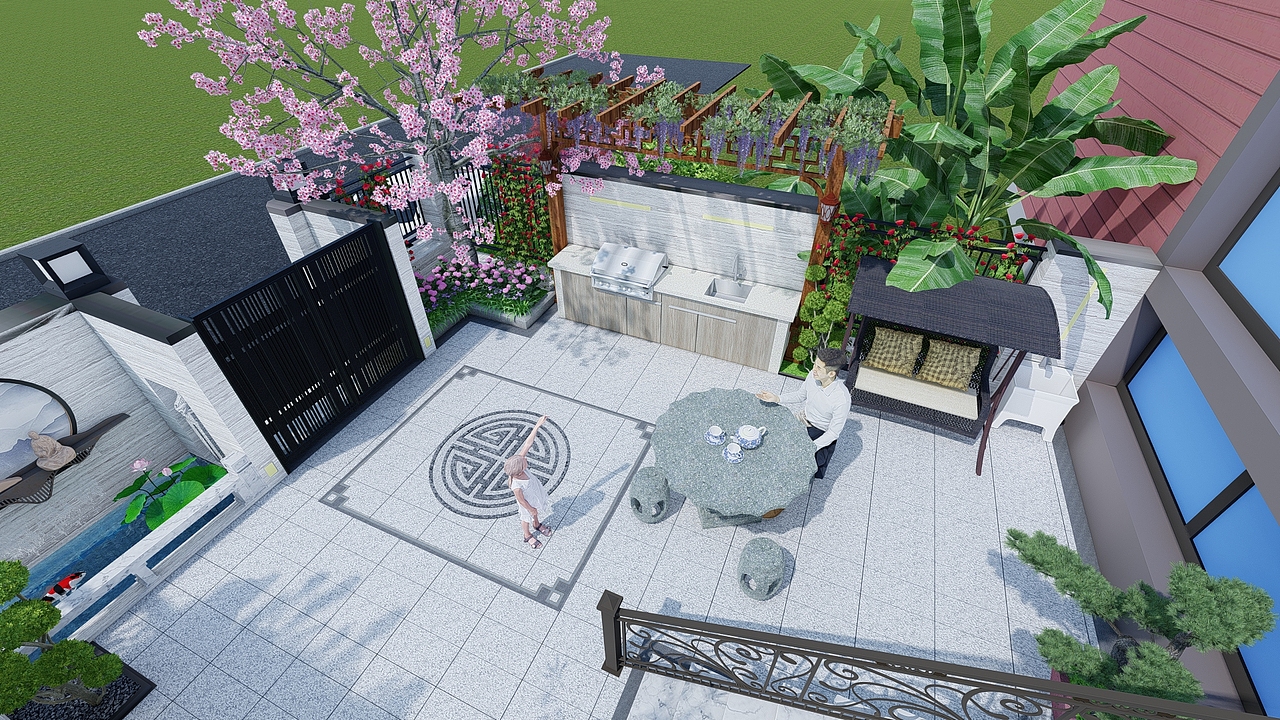 五十八平台地式新中式小庭院景观设计案例