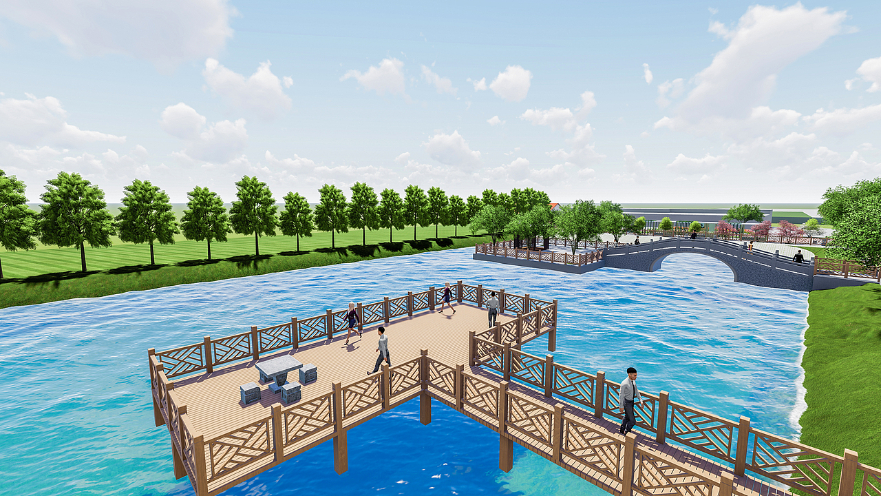 村内生态塘景观及周边