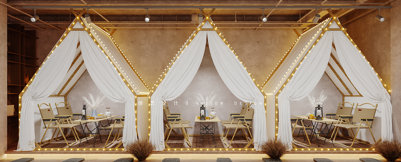 烧烤店/餐饮/露营风/3D效果图（图ZMzY2MTQ5Mjg0） - 酒店餐饮设计 - 站酷设计师创艺设计003原创素材 - 站酷ZCOOL