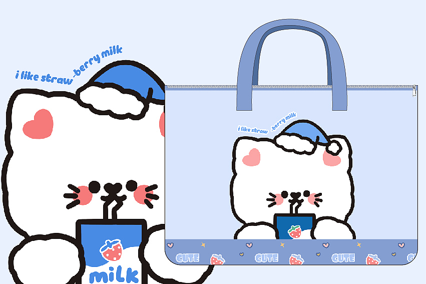 蓝色牛奶猫平口款棉被袋