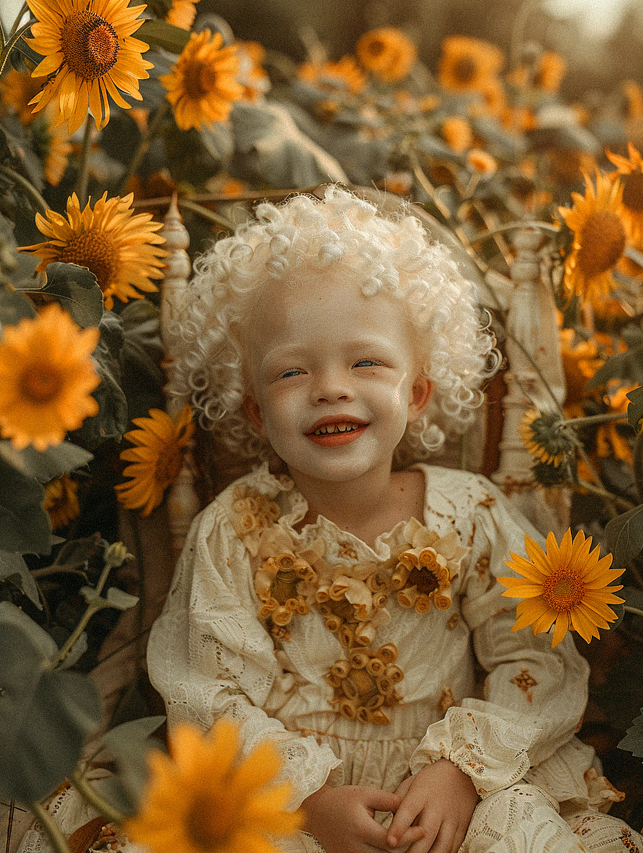 midjourney v6 ai摄影：白化病小孩的向日葵（图ZMzYzNDc4OTk2） - 人像摄影 - 站酷设计师萝栗摄影原创素材 - 站酷ZCOOL