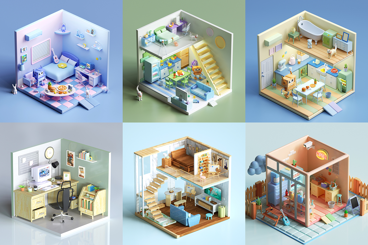 C4D蜂巢小房子系列（下次争取发九宫格）（图ZMzU0NDEzNTI0） - 场景 - 站酷设计师阿雪雪是我原创素材 - 站酷ZCOOL