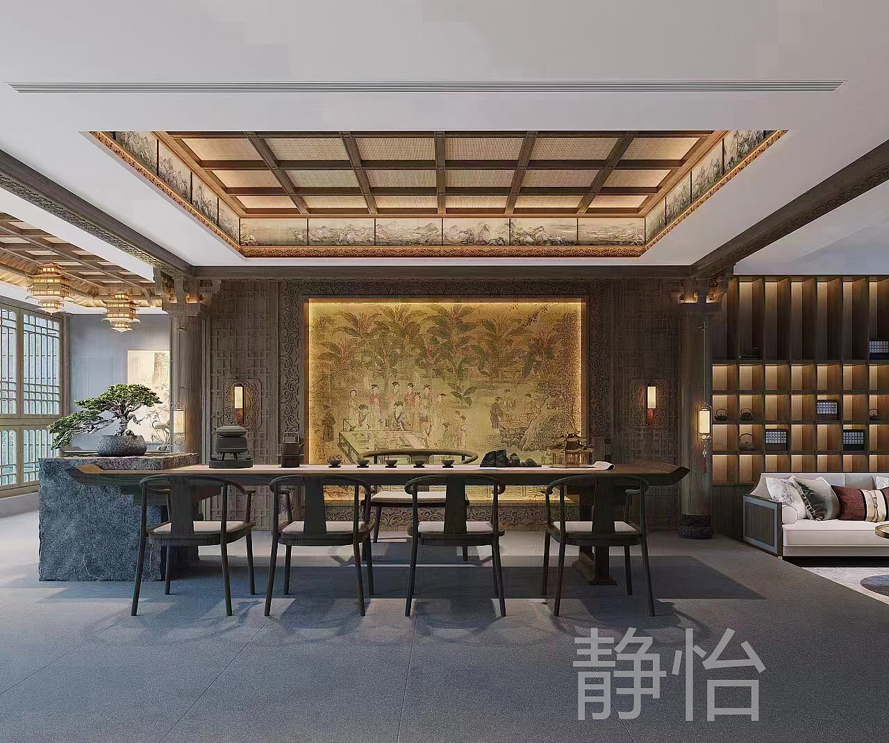 端庄新中式风·私人接待会所（图ZMzQ4NTQyODk2） - 商业空间设计 - 站酷设计师静怡设计原创素材 - 站酷ZCOOL