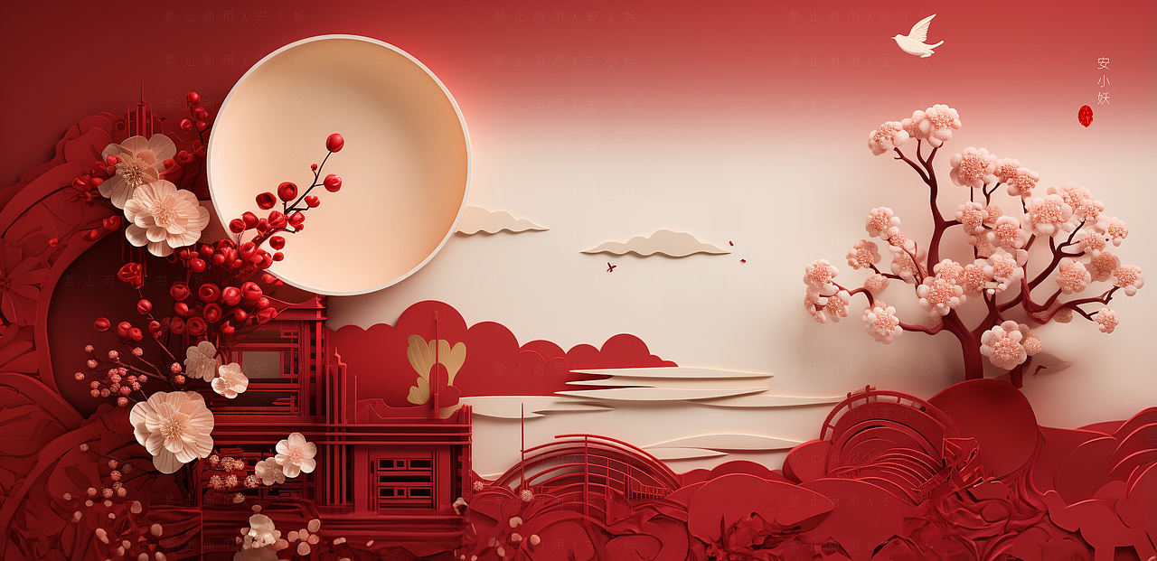 节日插画｜中国红背景（图ZMzQ5MzcyMjA4） - 新锐潮流插画 - 站酷设计师ANXIAOYAO9981原创素材 - 站酷ZCOOL