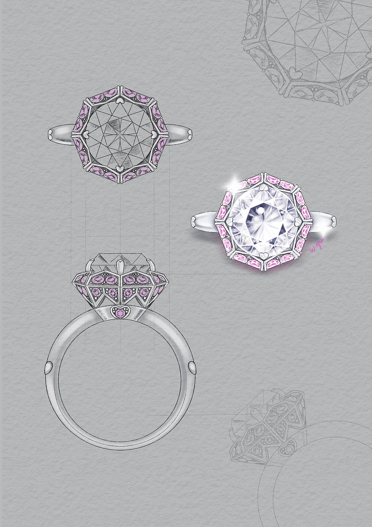 2克拉钻戒设计&手绘