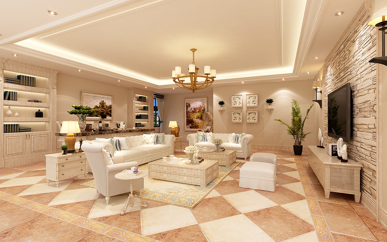 480m²联排美式装修，光色彩搭配繁华依旧（图ZMzA2NzE4NjI0） - 家装设计 - 站酷设计师贵阳波涛装饰原创素材 - 站酷ZCOOL