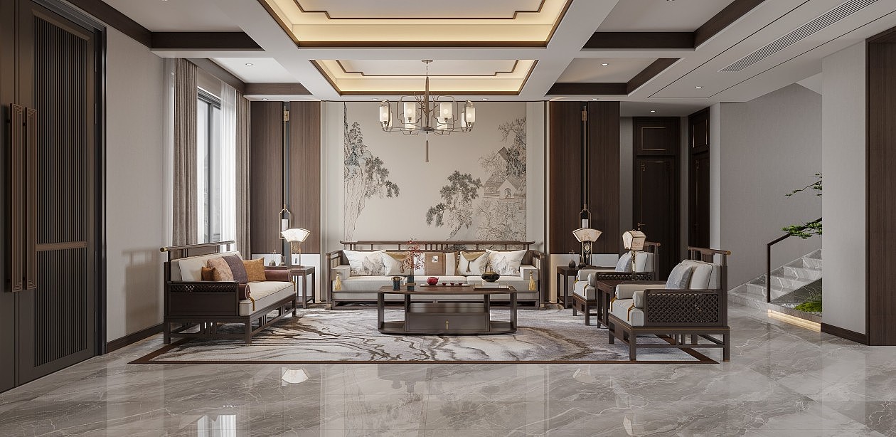 新中式风格客餐厅效果图表现