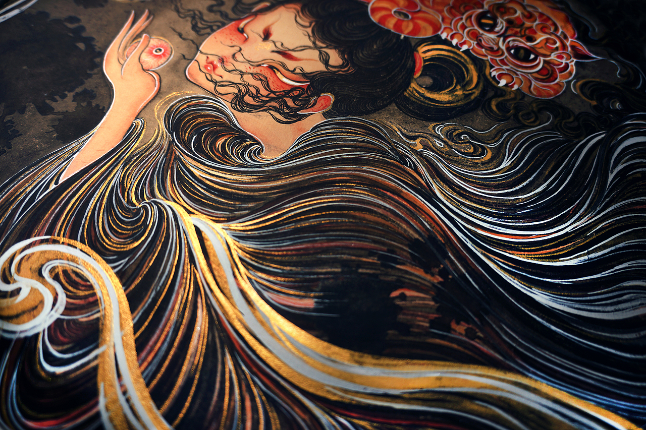 《五尾赤炎狐.竜虎伞道.破势魃.金蚩》白中南颜彩-人川