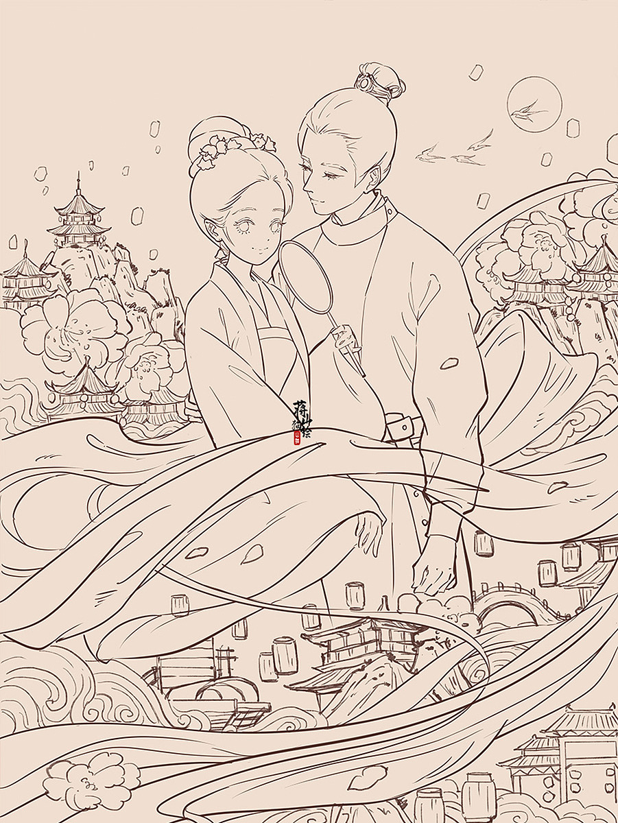 梦华录海报插画（图ZMzA2NTk5MzAw） - 艺术插画 - 站酷设计师蒋山猫原创素材 - 站酷ZCOOL