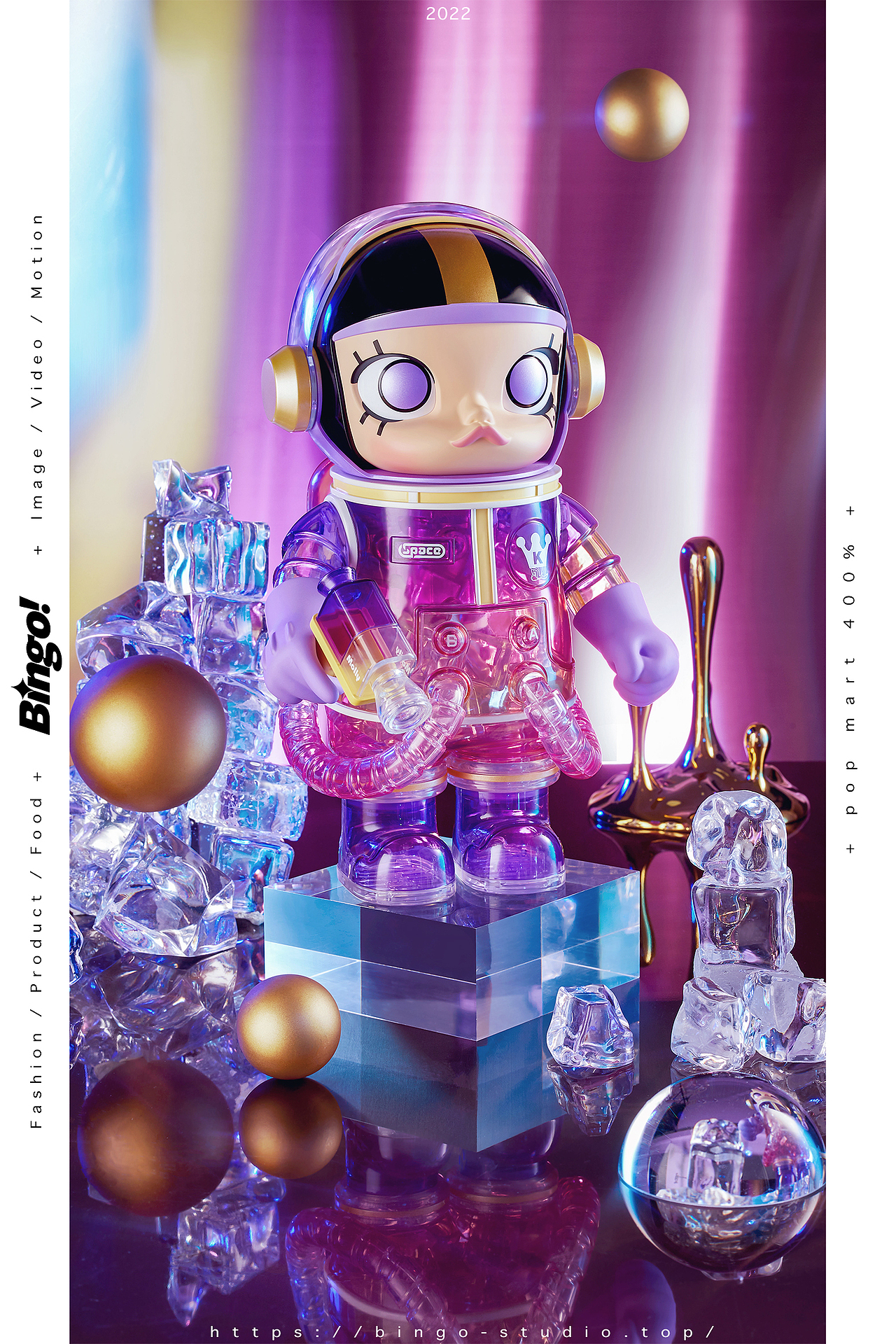 为pop mart 泡泡玛特 「 space molly 特调 」创作的海报拍摄.