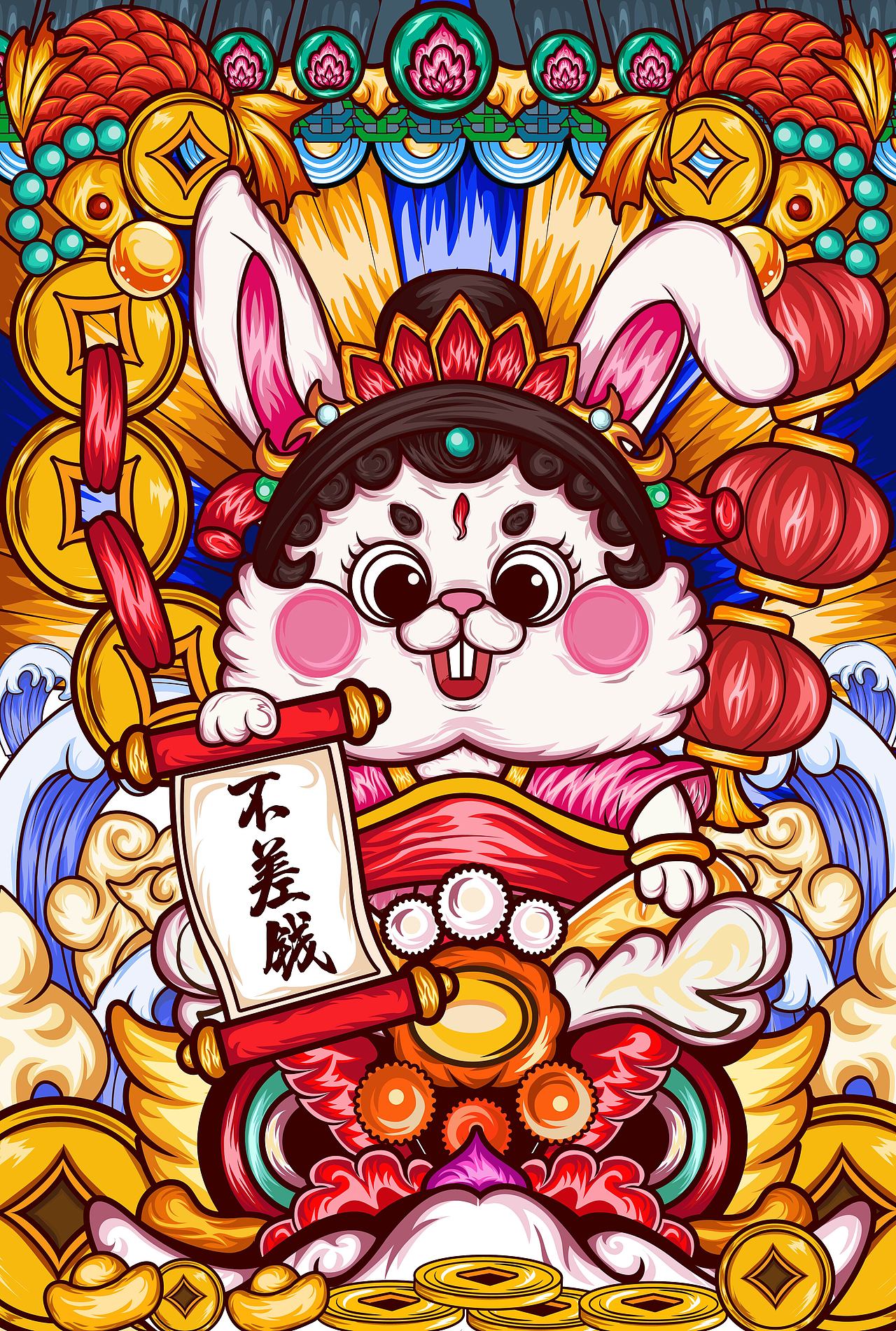 兔子国潮 钱 插画 矢量插画（图ZMzA5MDIzNjU2） - 商业插画 - 站酷设计师大杨-原创素材 - 站酷ZCOOL