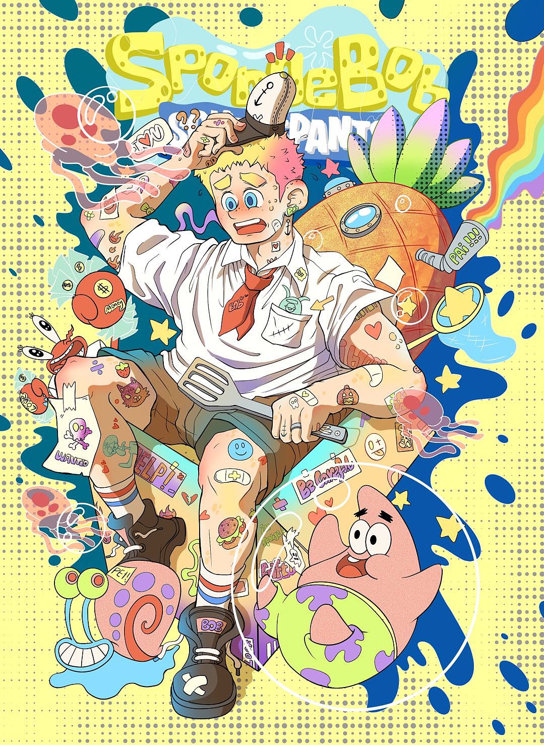 海绵宝宝拟人（图ZMzIwMjY3Nzgw） - 新锐潮流插画 - 站酷设计师黑心大罗北原创素材 - 站酷ZCOOL