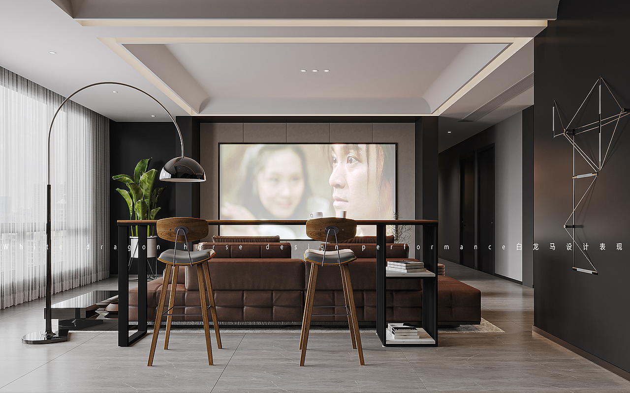 黑色系客餐厅——白龙马效果图
