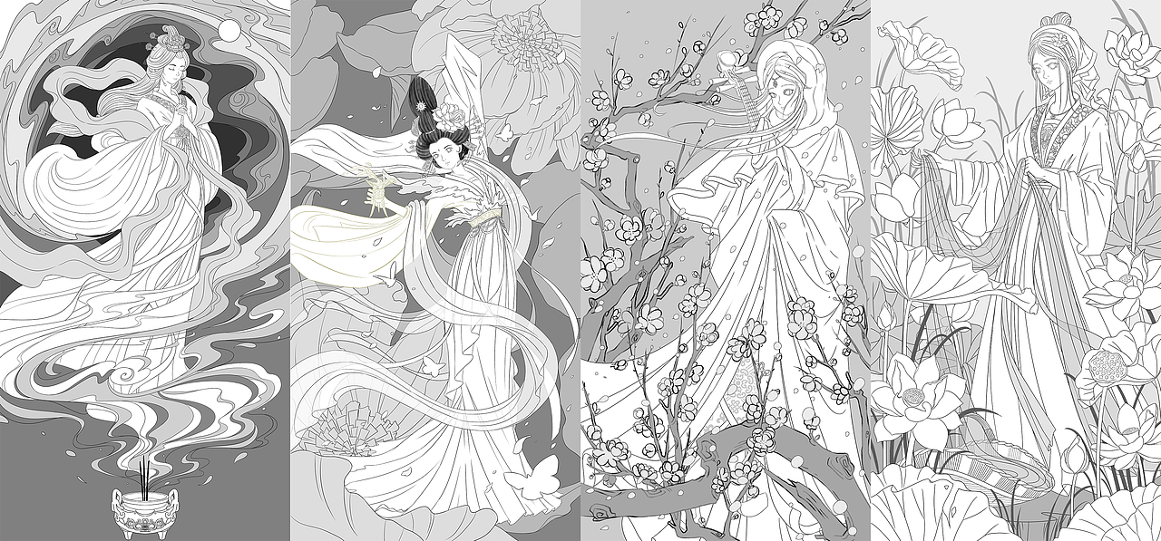 《古代四大美人》国潮插画（图ZMzE3OTY0MzYw） - 商业插画 - 站酷设计师SYF朝生原创素材 - 站酷ZCOOL