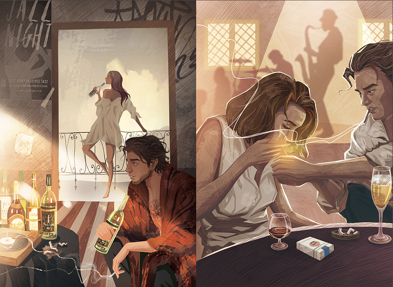 然后就试了这种文艺的路线,作品《在路上》刚刚获得了CIB插画入围奖,也算是对自己的一个鼓励吧,以后要多多参加比赛。