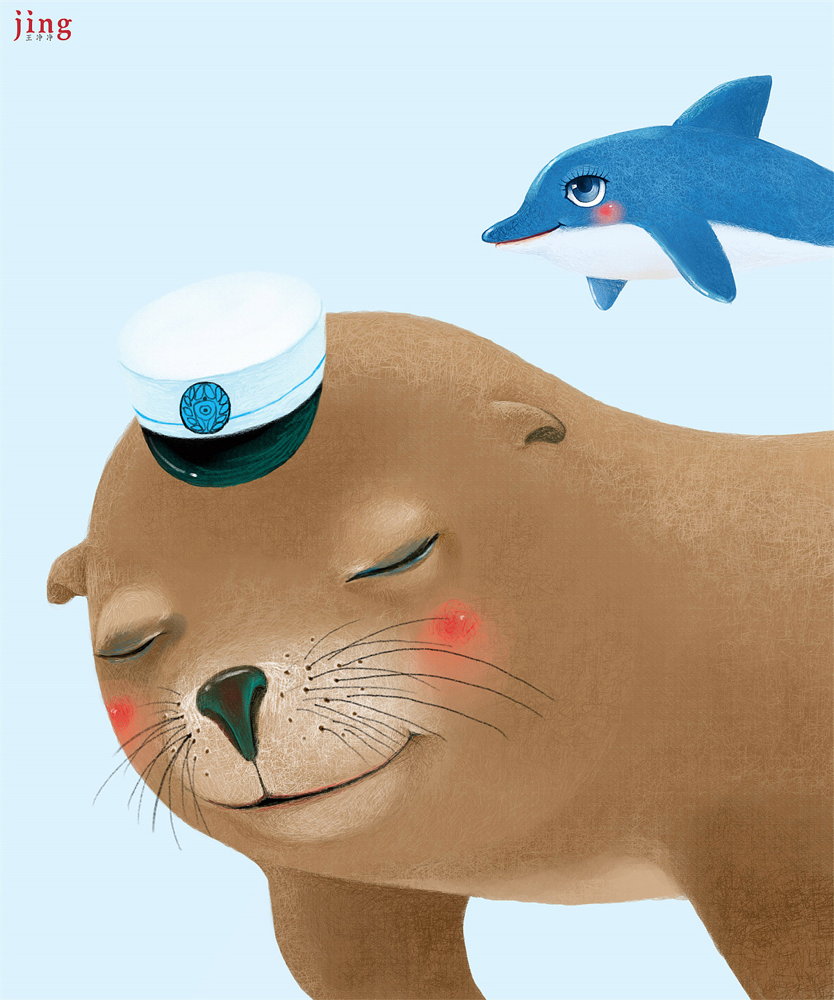 绘本插画海洋系列-海狮和海豚