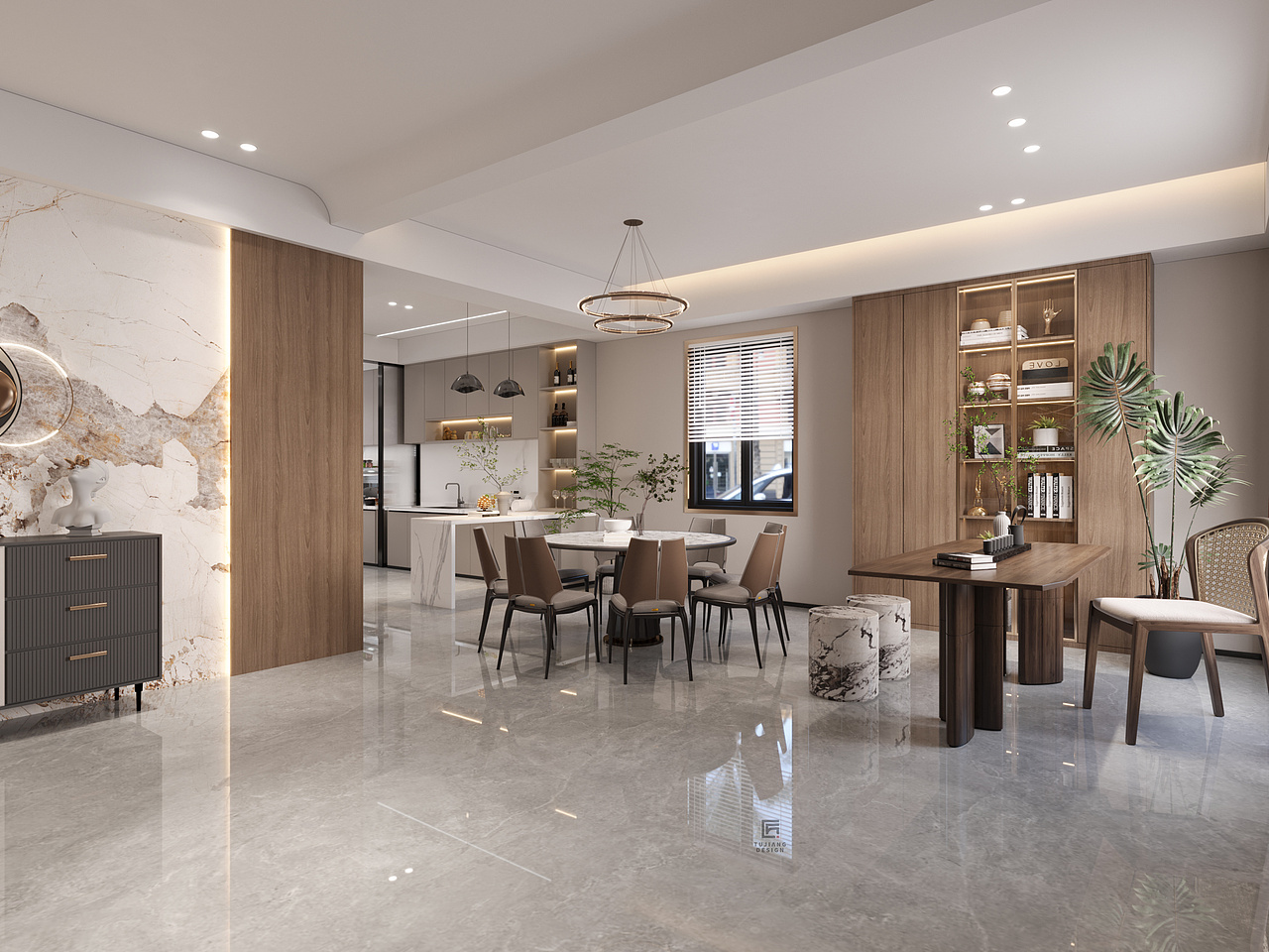 现代简约风,一抹绿色让这个空间洋溢着娴静优美气息