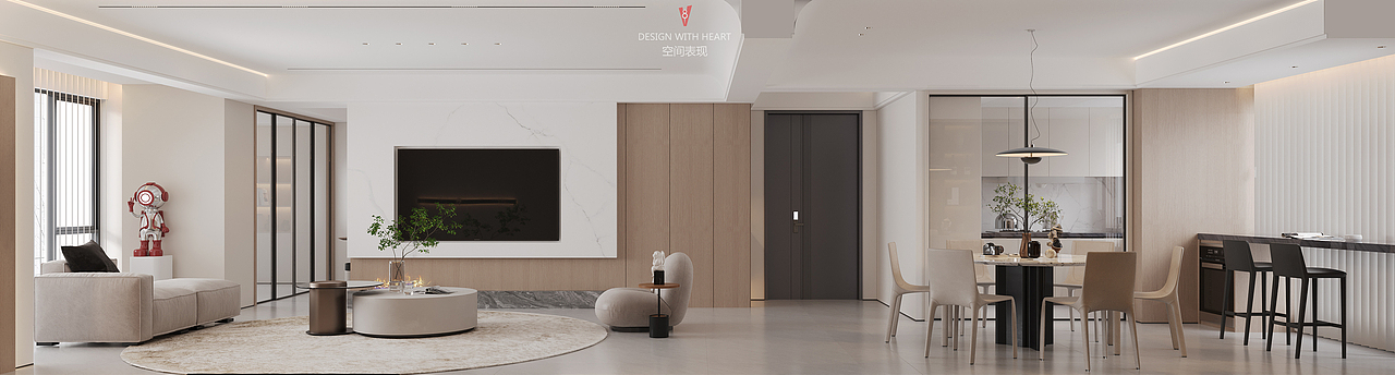 V8空间表现 | 奶油风客餐厅