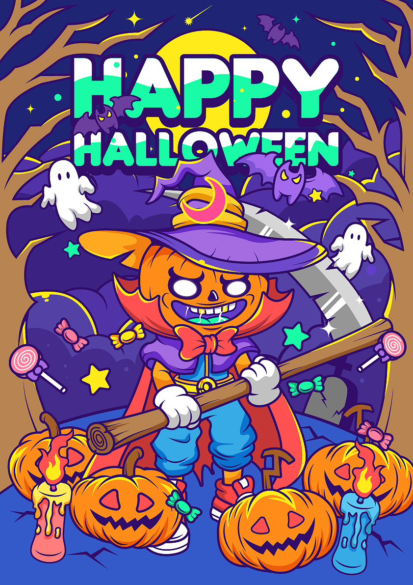 万圣节矢量插画（图ZMzIxNzIwOTAw） - 创作习作 - 站酷设计师零度萤火2022原创素材 - 站酷ZCOOL