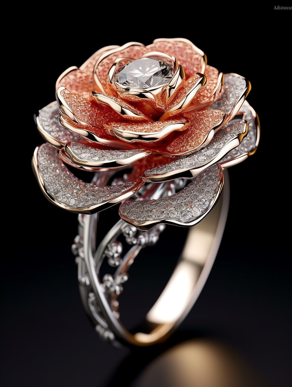Midjourney AI 玫瑰主题戒指 珠宝系列