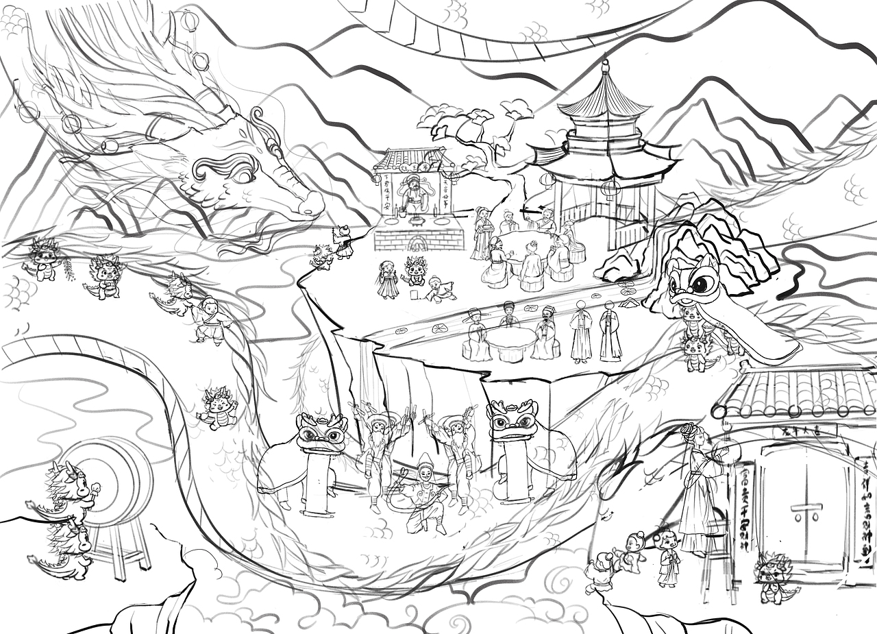 原创龙年贺岁插画-传统文化春节习俗/国风插画（图ZMzU3NzQ5MzU2） - 商业插画 - 站酷设计师插画师沐涵原创素材 - 站酷ZCOOL