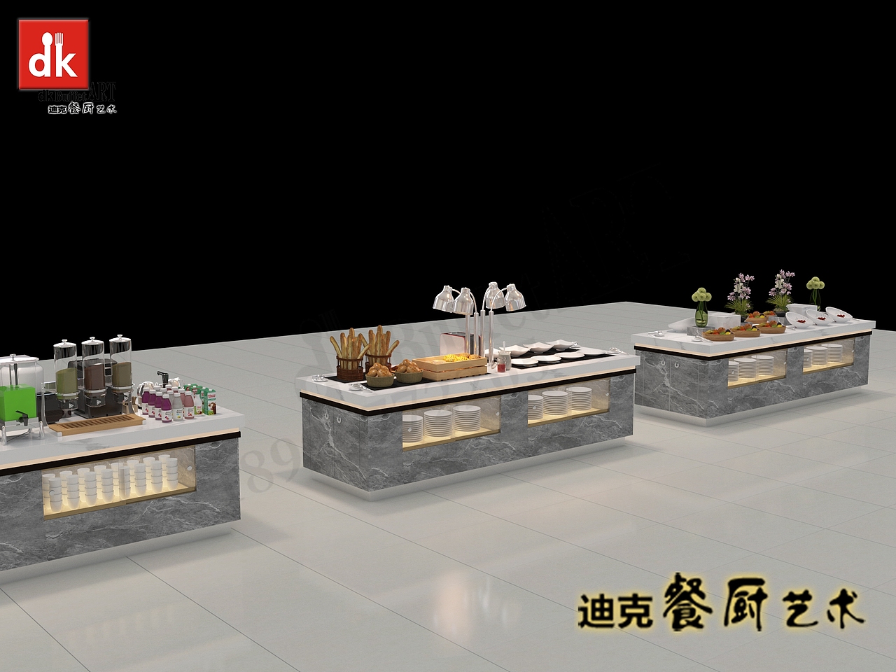 酒店饭堂设备工程改造 大理石自助餐台效果图 食堂餐台