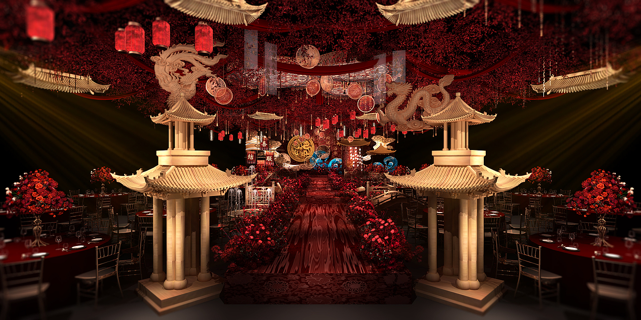 中式婚礼堂3d设计作品