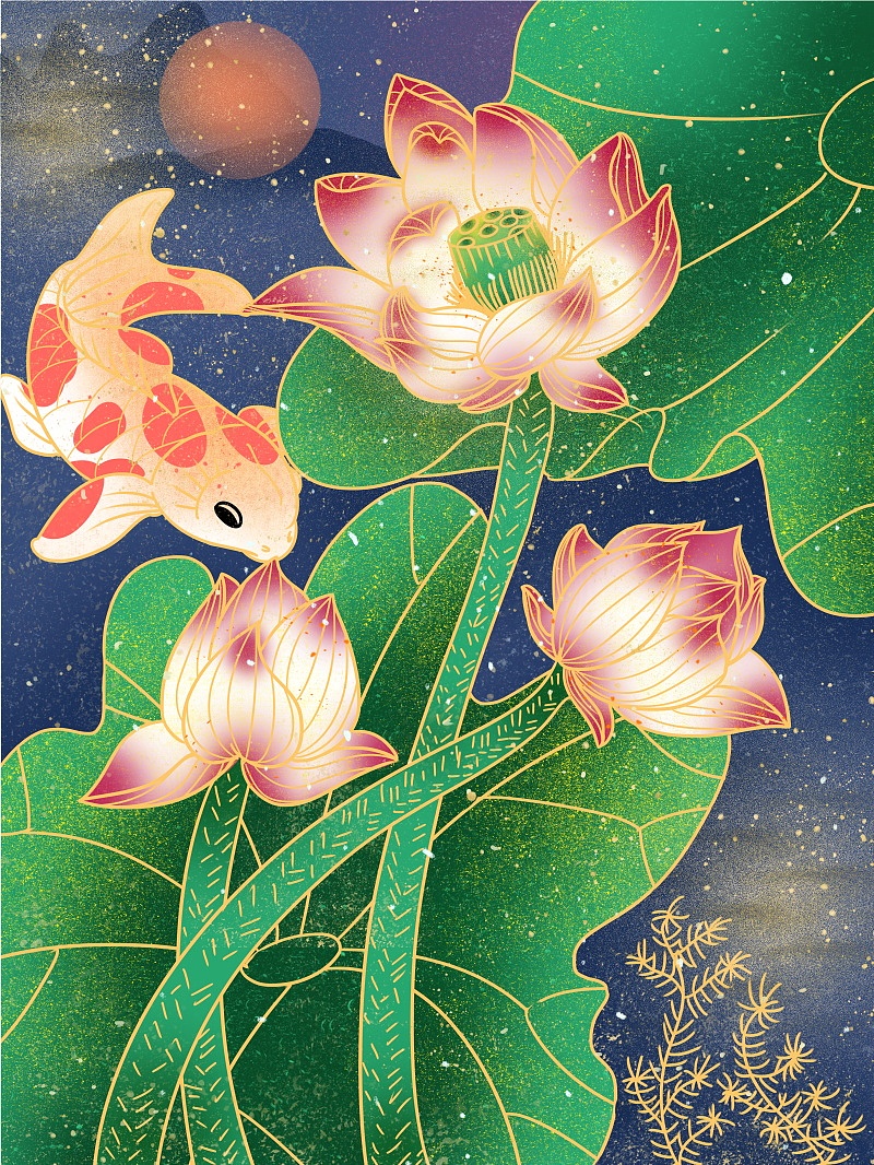 手绘鲤鱼插画--竖版