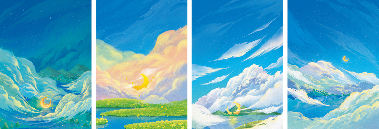 [ 云之国 ] 云和月的故事合集（图ZMzEwMDk5Nzgw） - 商业插画 - 站酷设计师飞想飞原创素材 - 站酷ZCOOL