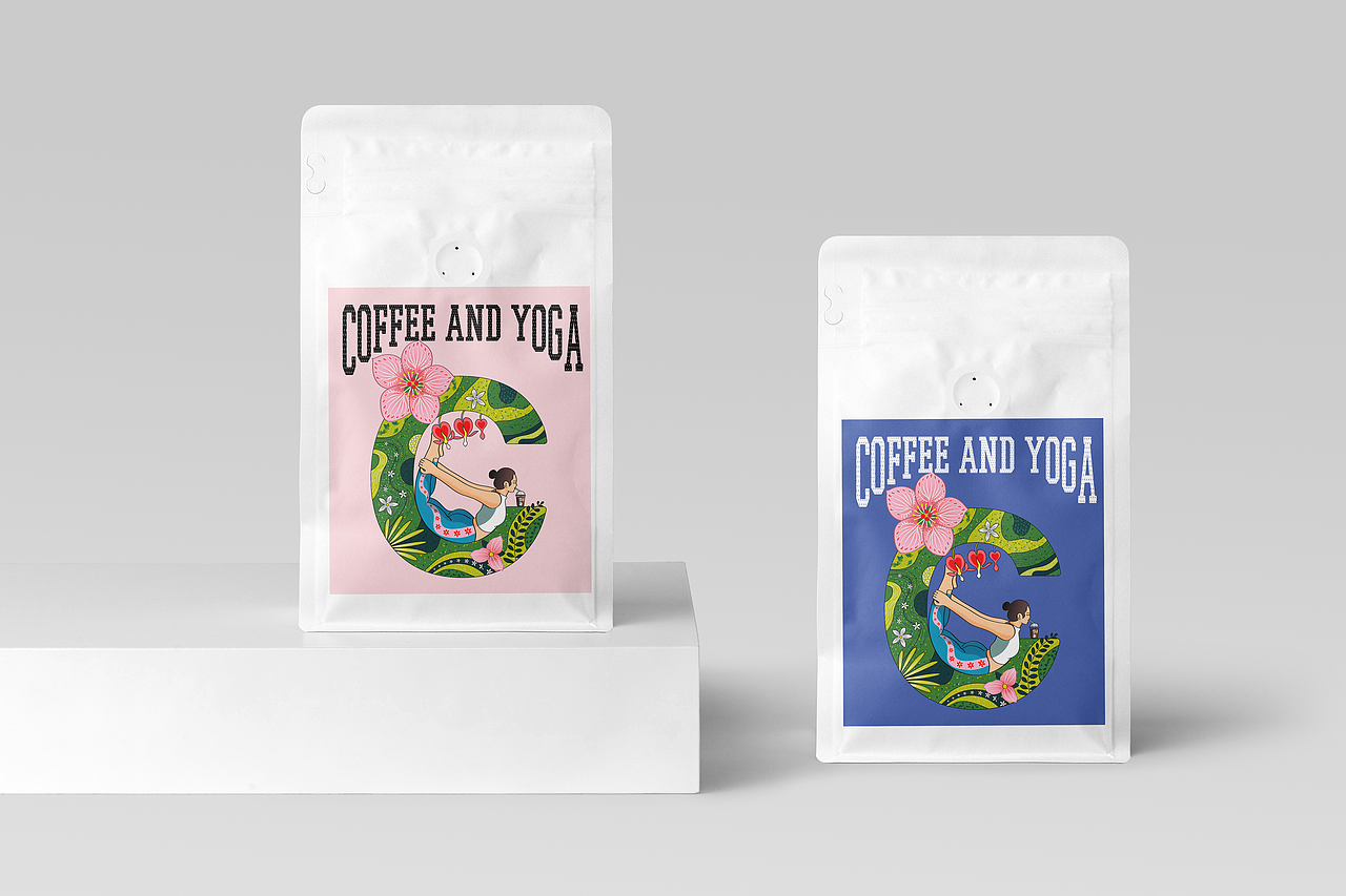 瑜伽运动咖啡馆插画设计