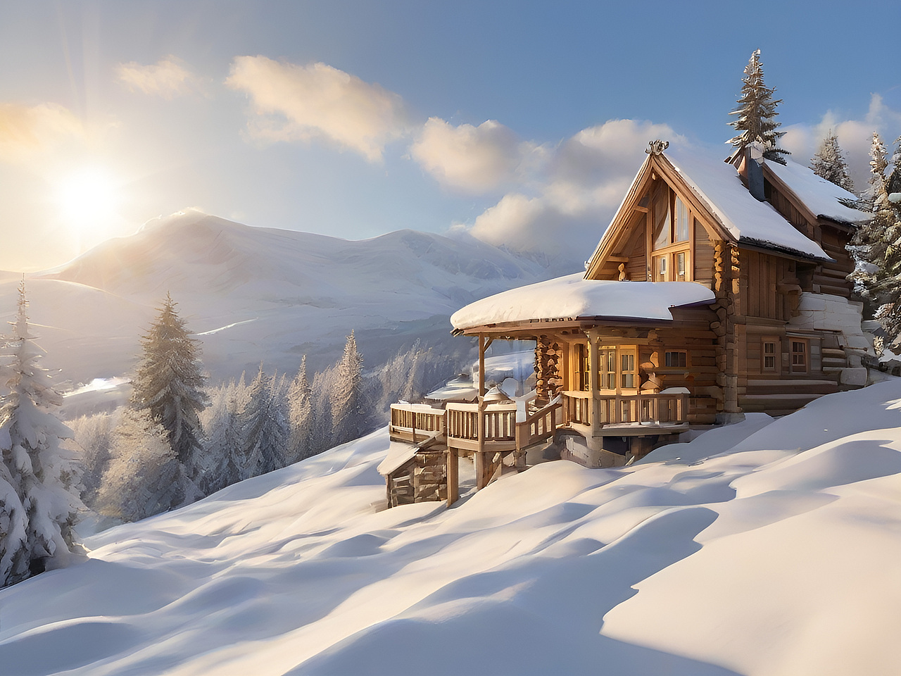 冰雪童话:阳光洒落下的雪景仙境