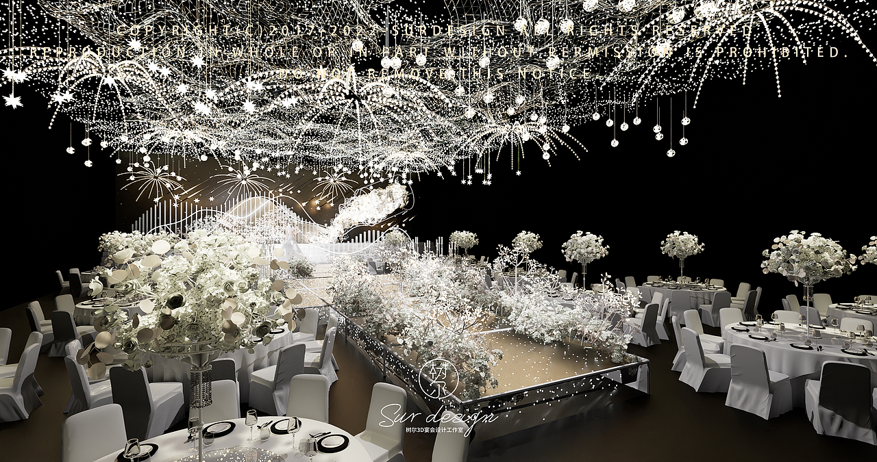 SurDesign香槟色婚礼宴会3D效果图
