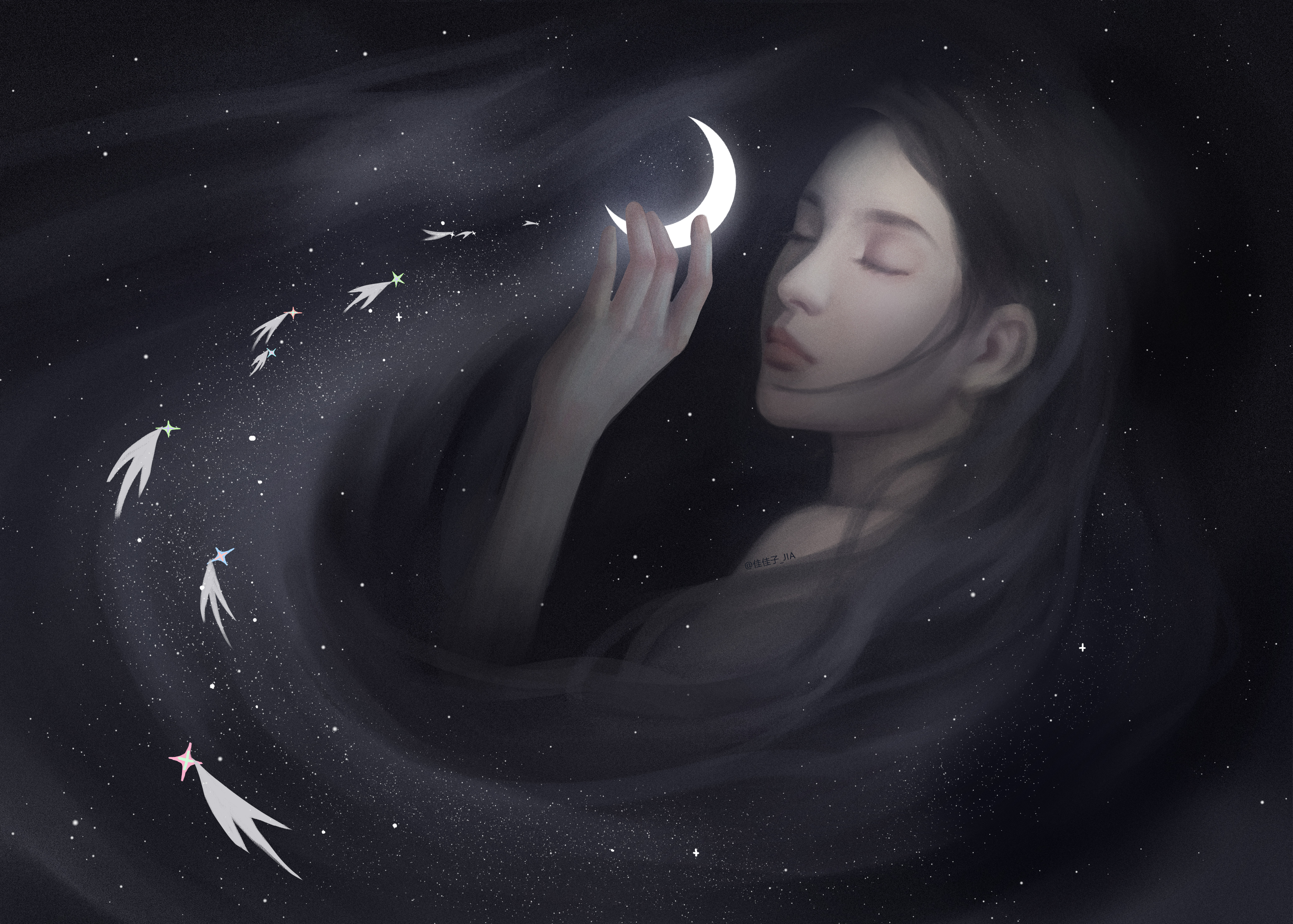 带着星星的光亮，月亮的温柔来到你的梦里