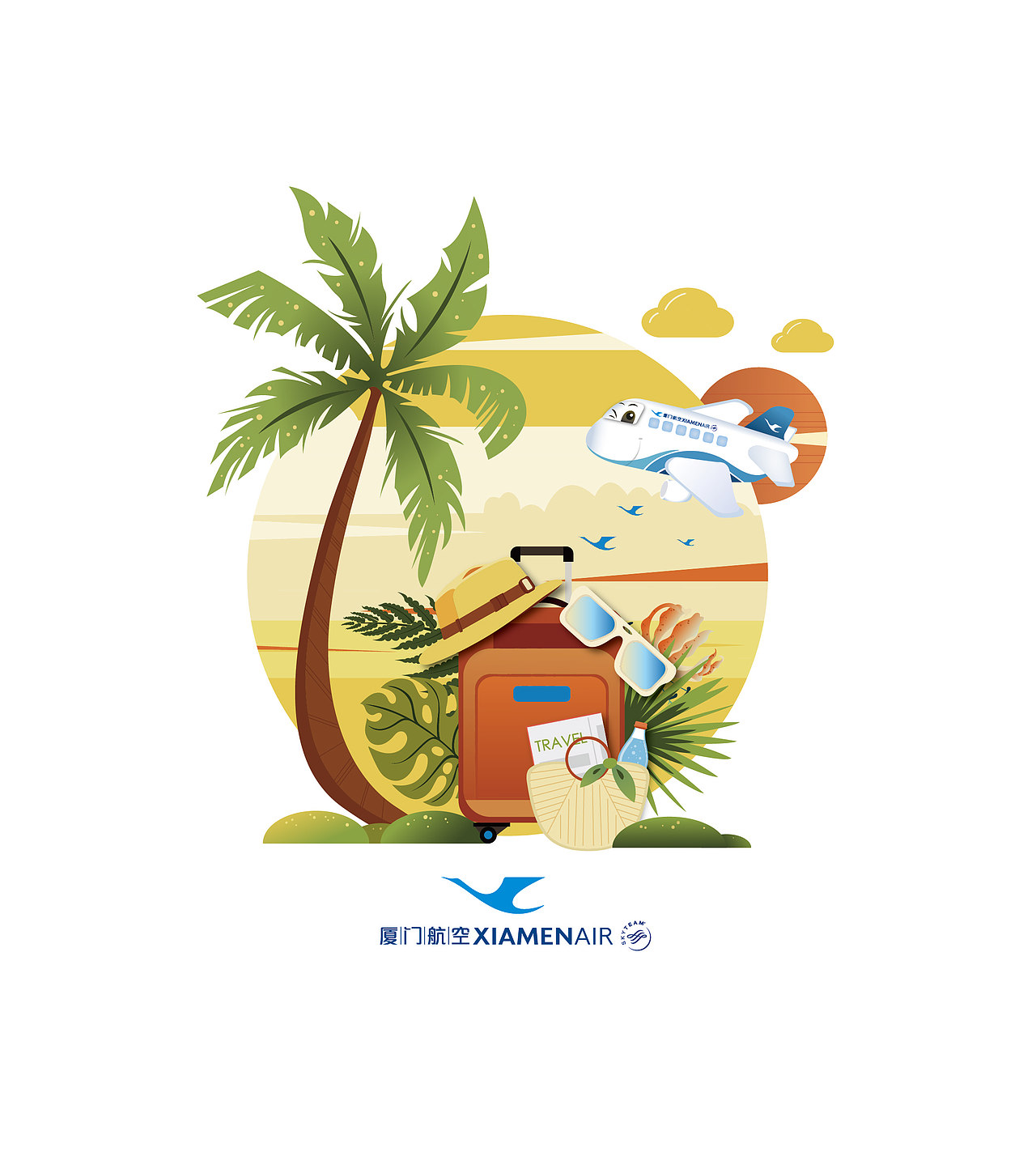 厦门航空周边产品插画设计