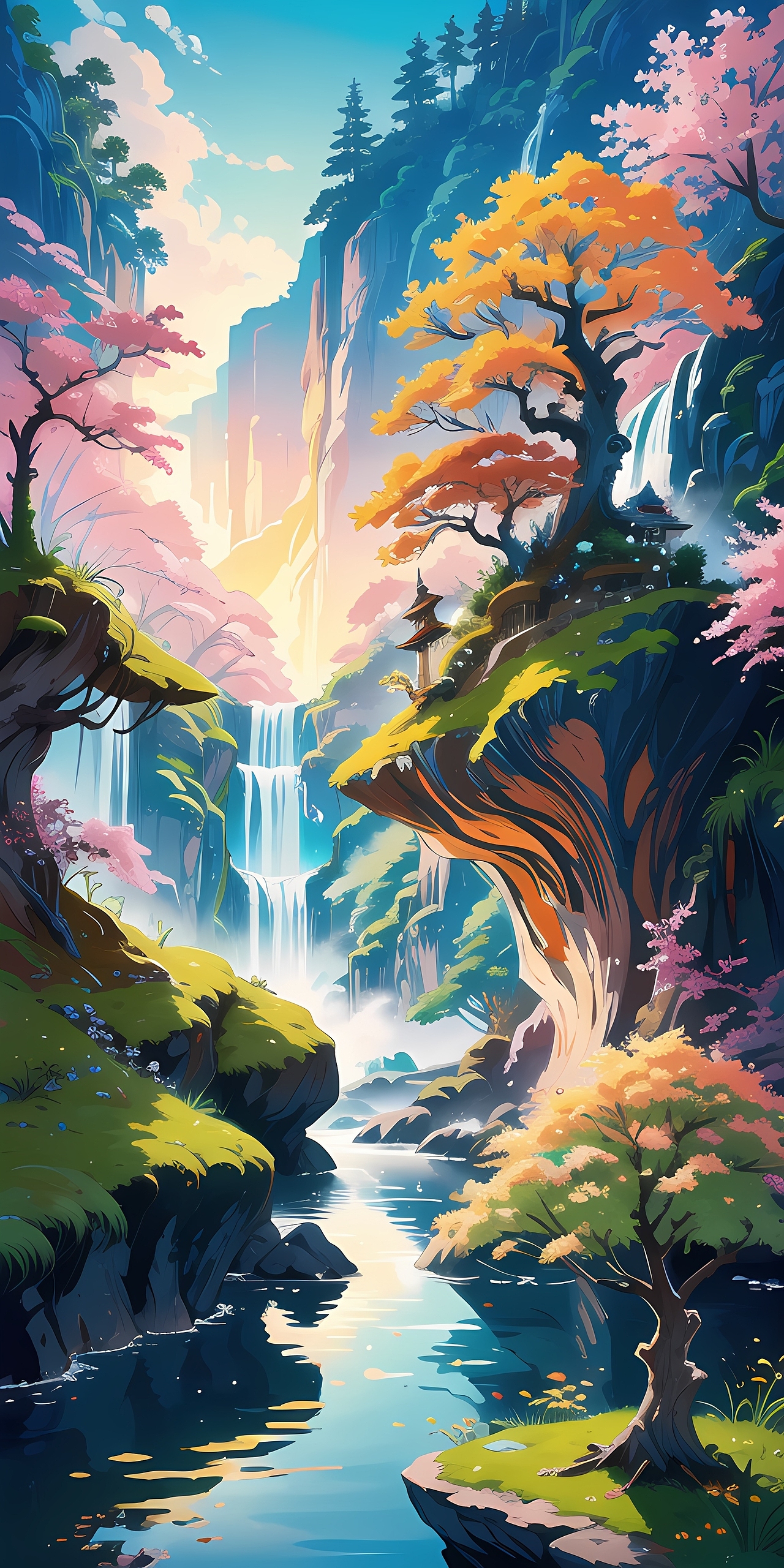 手机壁纸【国风水彩】第1弹【仙境楼阁】