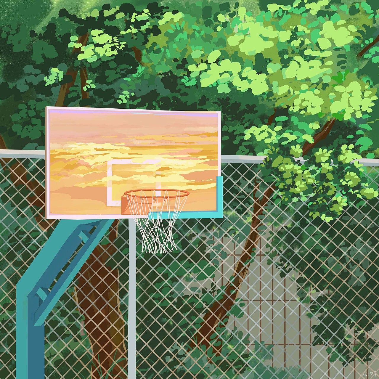 夕阳下的篮球板