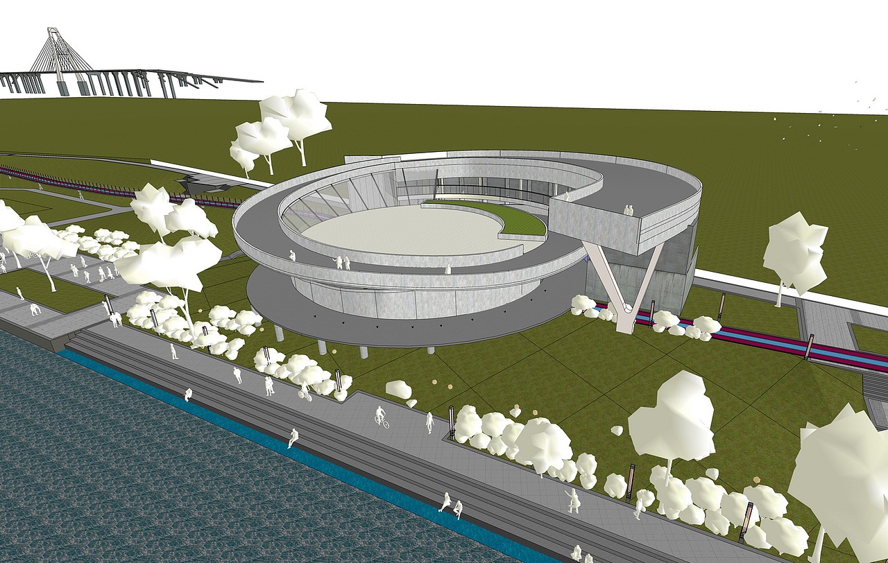 现代展览馆su模型下载