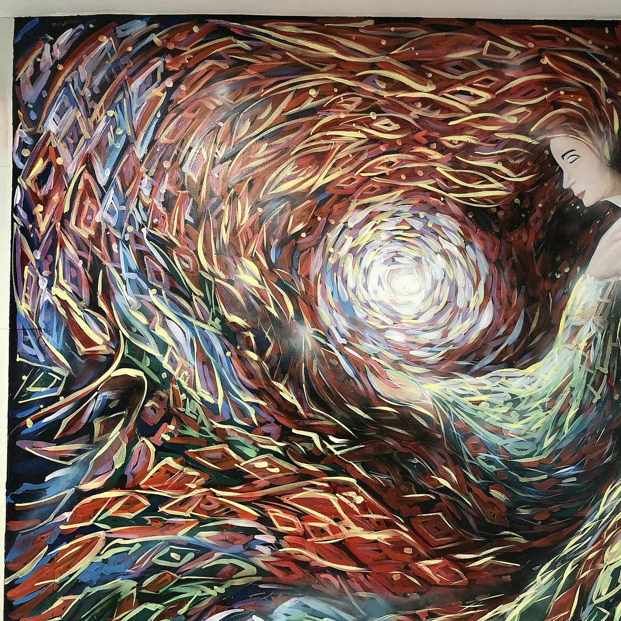 手绘瑜伽馆背景墙绘