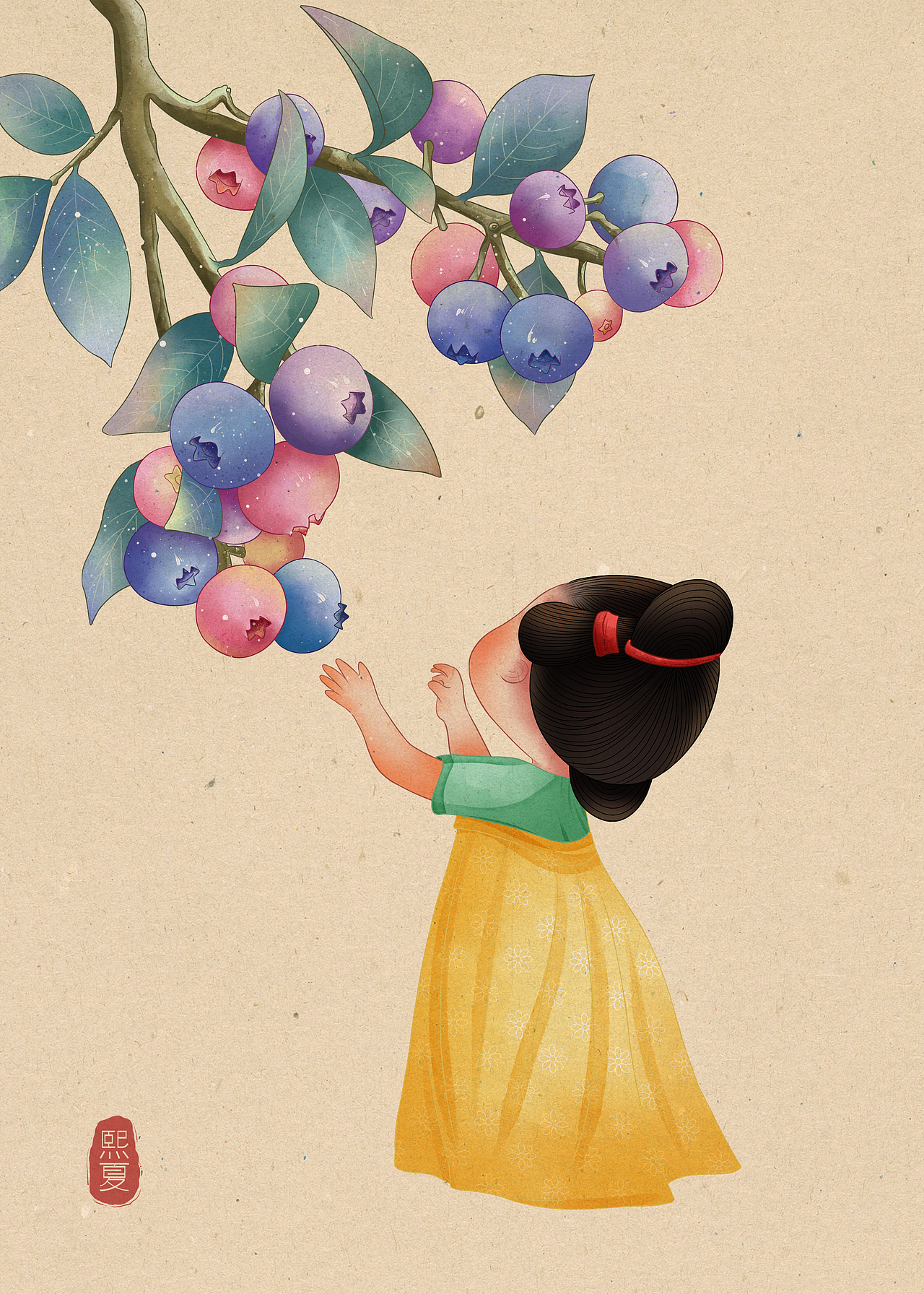 古风插画 | 仕女图 | 仿工笔画风《果》系列（图ZMzA0Mzk0OTYw） - 艺术插画 - 站酷设计师熙夏原创素材 - 站酷ZCOOL