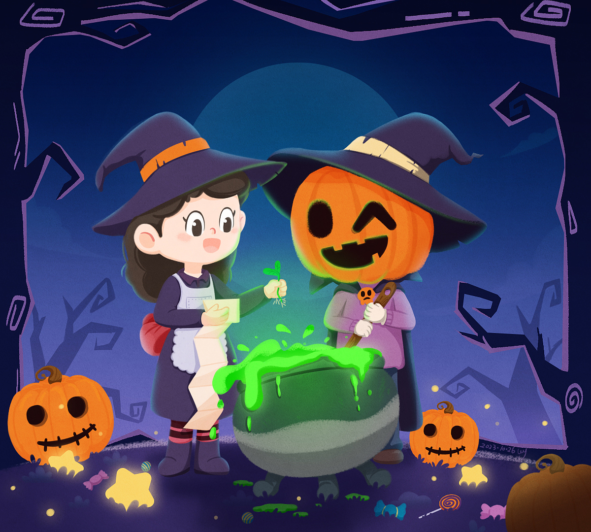 万圣节之夜🎃（图ZMzU0MTk5MTg4） - 儿童插画 - 站酷设计师桃子鲸原创素材 - 站酷ZCOOL