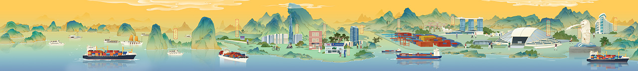 广西日报 | 东盟博览会《丝路山海卷》插画长卷（图ZMzUzNjMwNzY4） - 商业插画 - 站酷设计师嘿阿然原创素材 - 站酷ZCOOL
