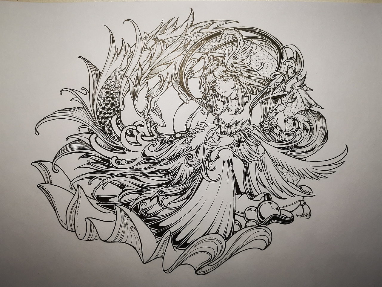 手绘黑白插画