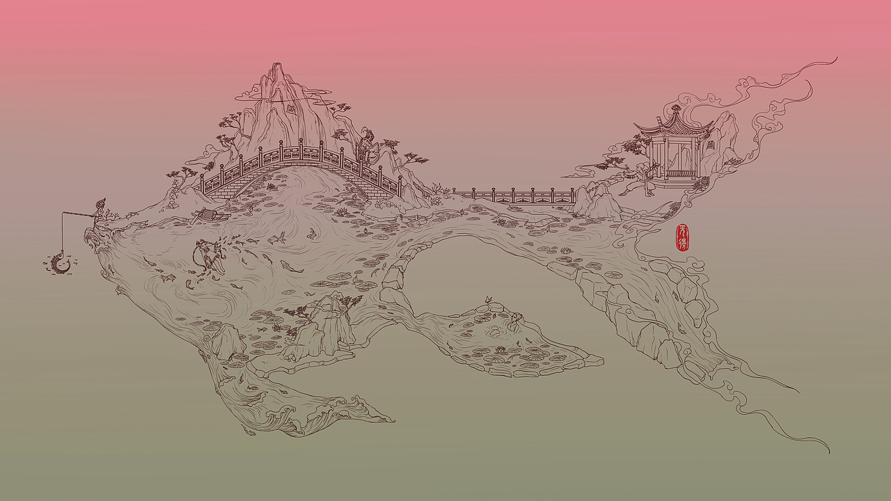 国风创意插画丨鱼塘