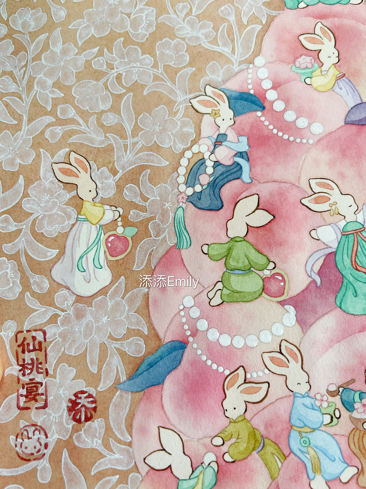 仙桃宴（兔崽崽系列）（图ZMzUzMDc1OTk2） - 商业插画 - 站酷设计师添添Emily原创素材 - 站酷ZCOOL
