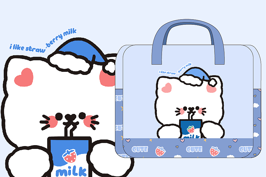 蓝色牛奶猫手提款棉被袋