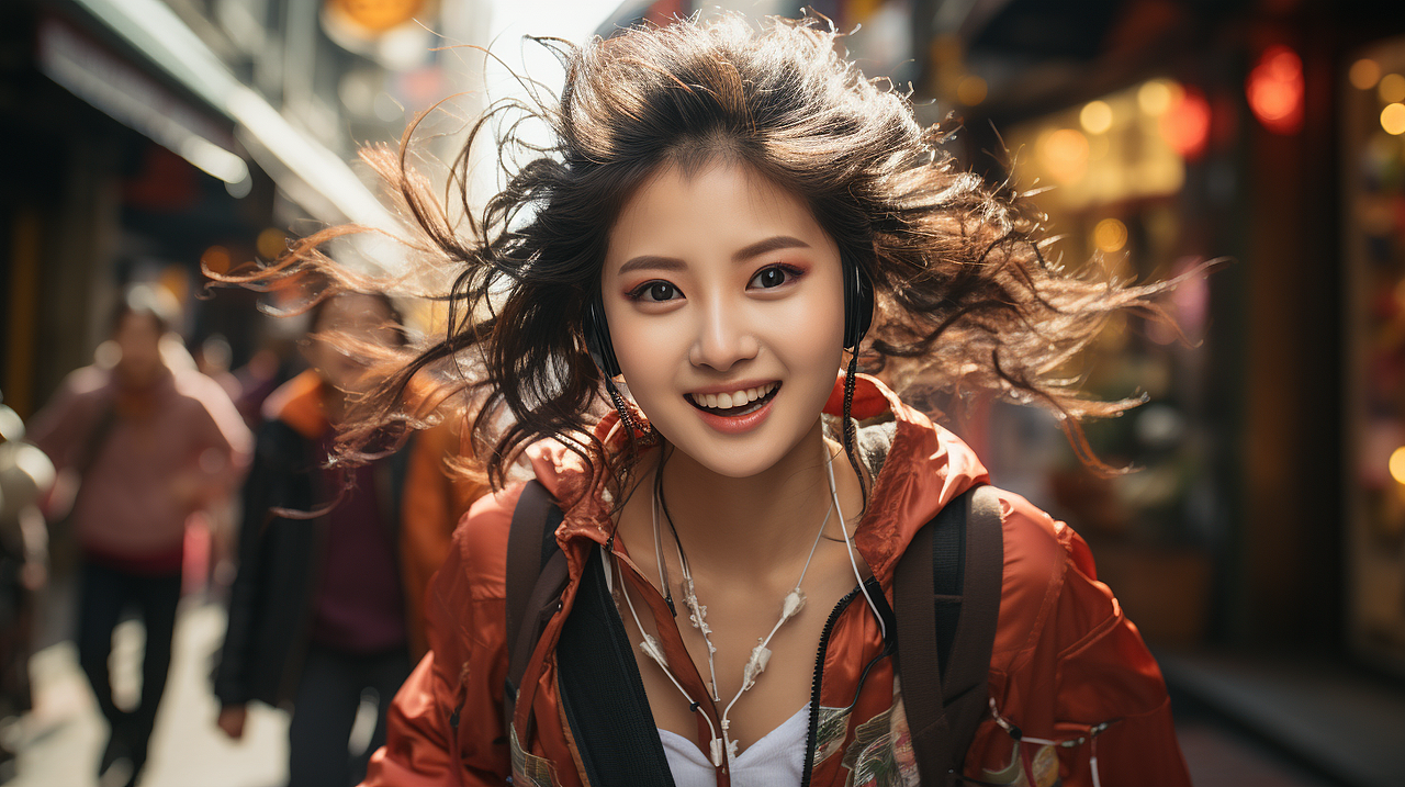 街头奔跑的女孩