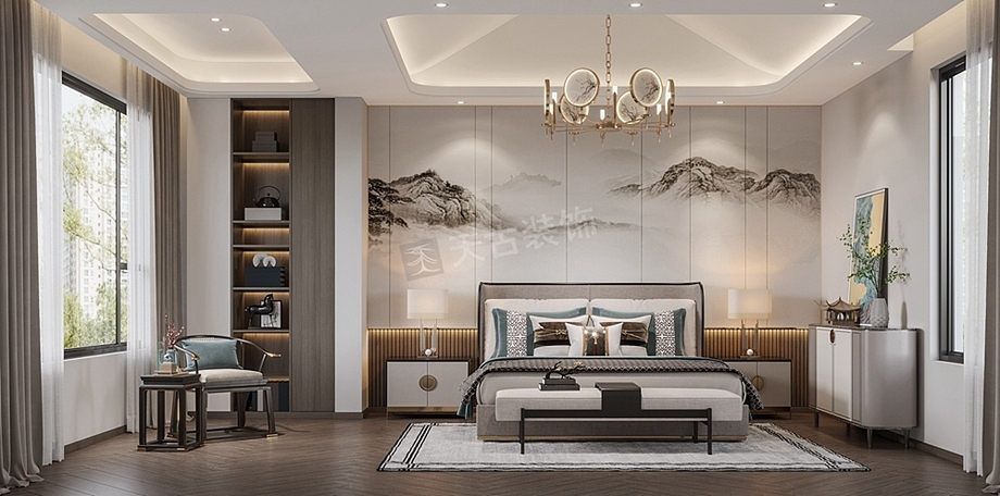 重庆公园大道上府合院别墅装修,现代轻奢风设计效果图